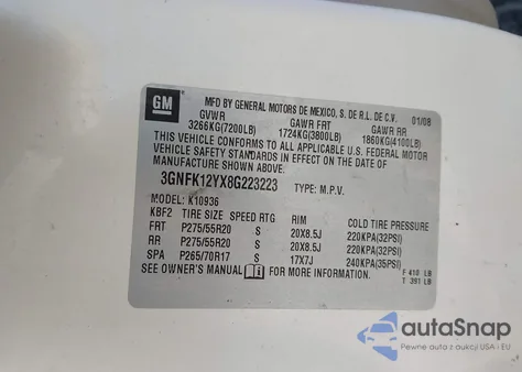 2008 Chevrolet Avalanche 1500 Ltz from USA, damaged, VIN 3GNFK12YX8G223223